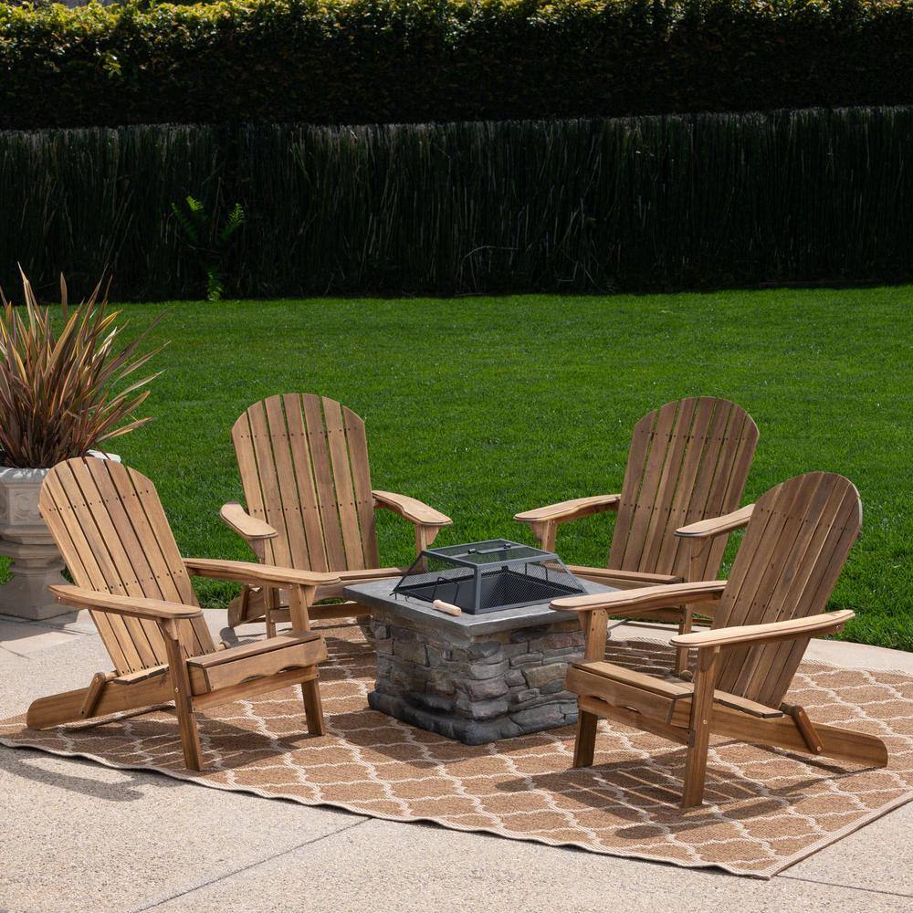 Noble House  Marrion Natural 5-Piece Wood and Concrete Patio Fire Pit Seating Set
