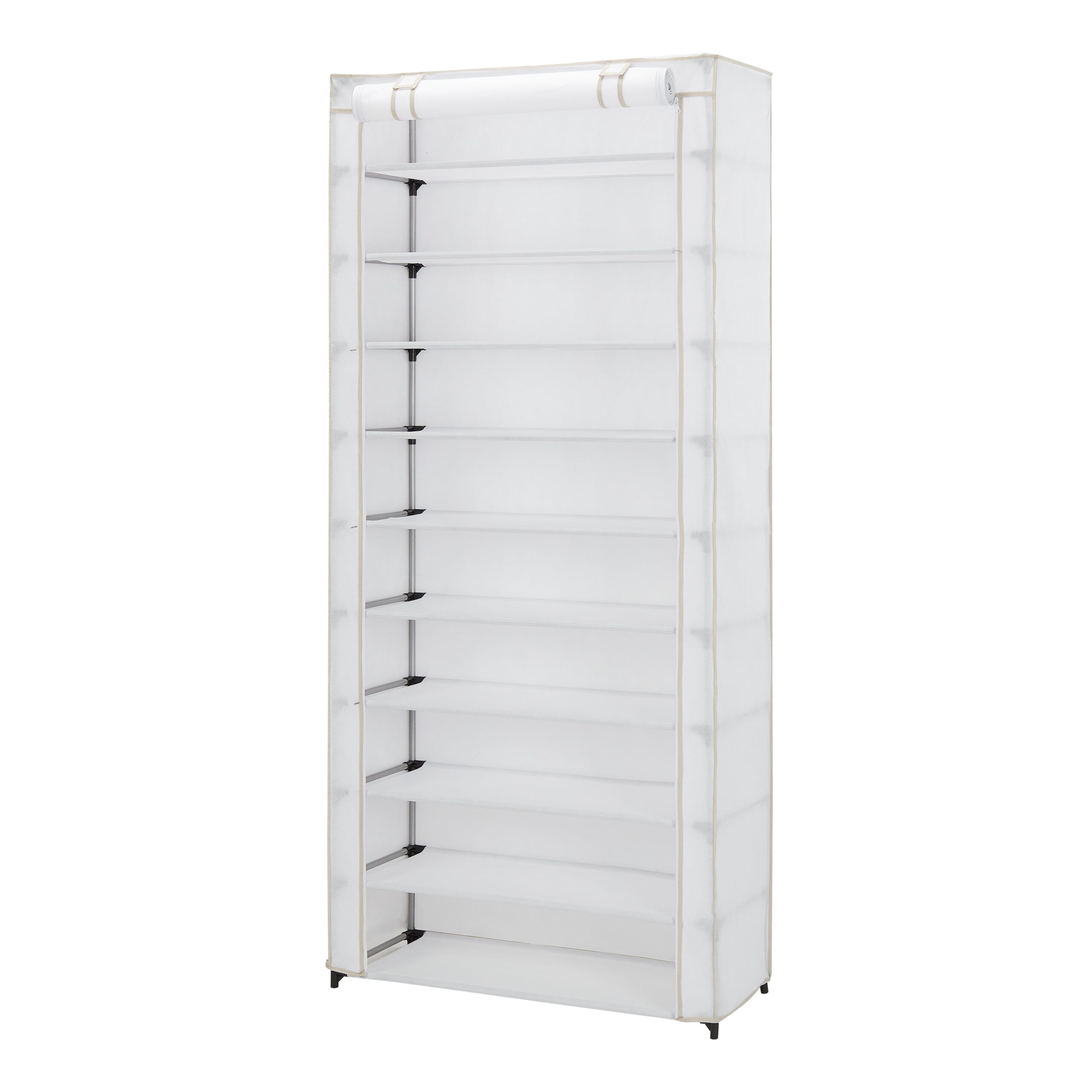 Mainstays 10 Shelf Organizer Shoe Rack with Cover. White
