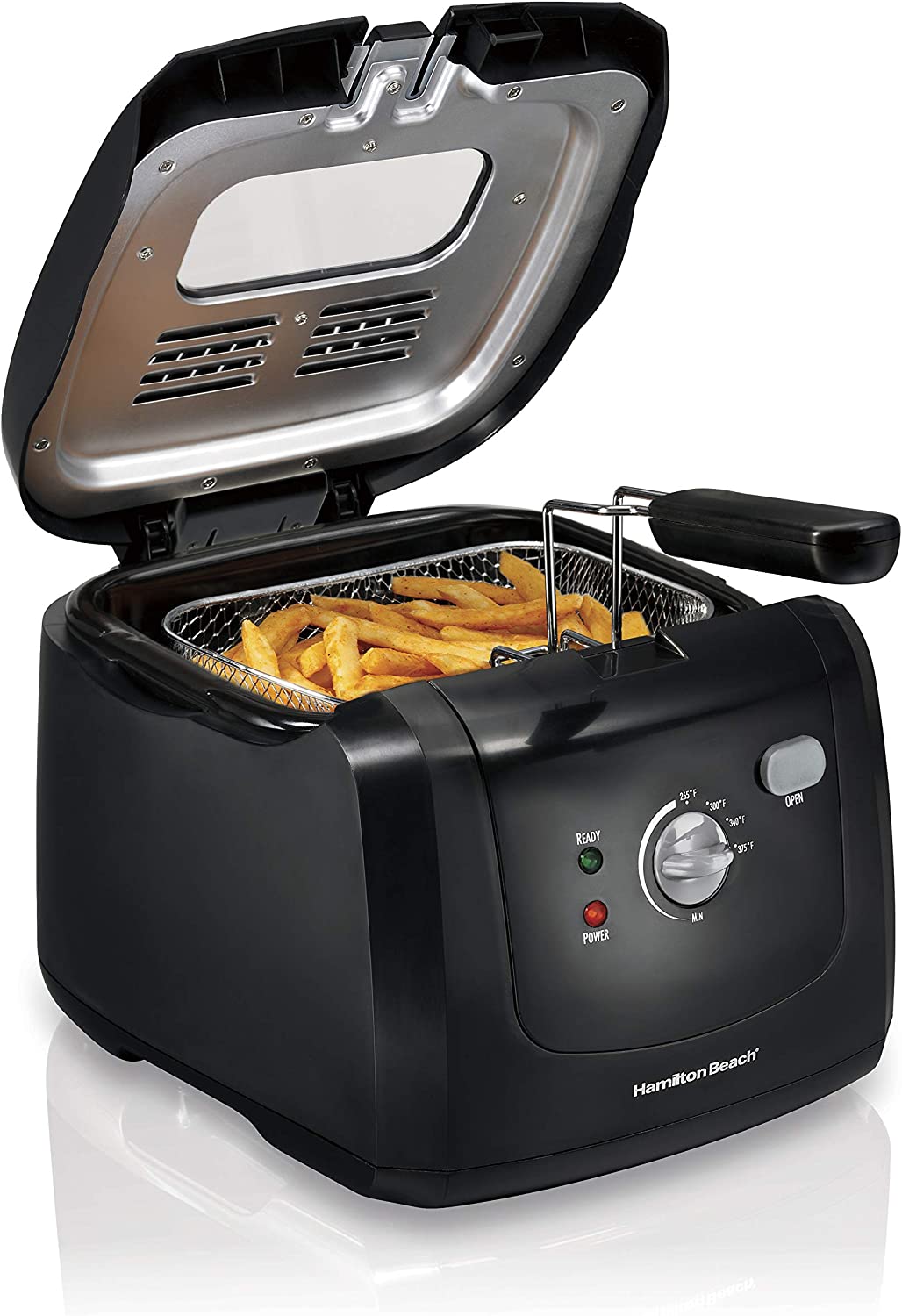Hamilton Beach 35021 Electric Deep Fryer. Cool Touch Sides Easy to Clean Nonstick Basket. 8 Cups / 2 Liters Oil Capacity. Black