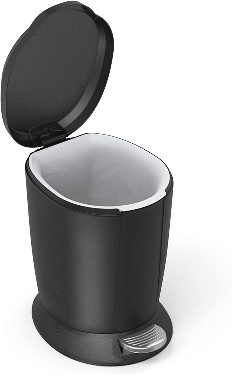 simplehuman 6 Liter / 1.6 Gallon Compact Plastic Round Bathroom Step Trash Can. Black Plastic