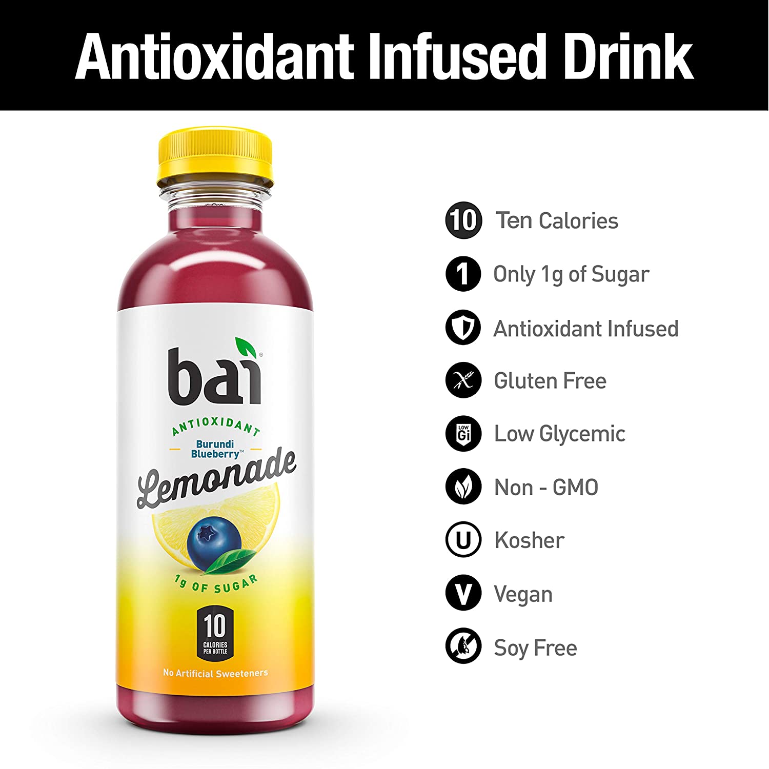 Bai Flavored Water. Burundi Blueberry Lemonade. Antioxidant Infused Drinks.12 Count