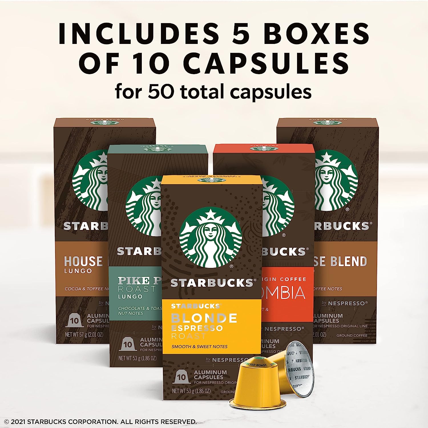 Starbucks by Nespresso Mild Variety Pack Coffee (50-count single serve capsules. compatible with Nespresso Original Line System)