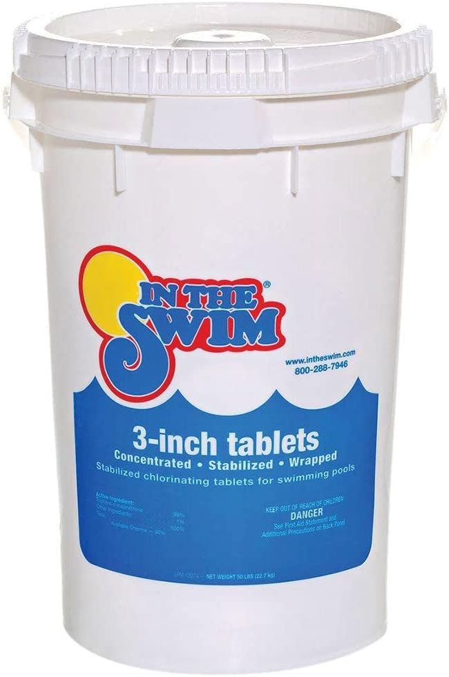 In The Swim 3 Inch Stabilized Chlorine Tablets for Sanitizing Swimming Pools - Individually Wrapped. Slow Dissolving - 90% Available Chlorine - Tri-Chlor - 50 Pounds