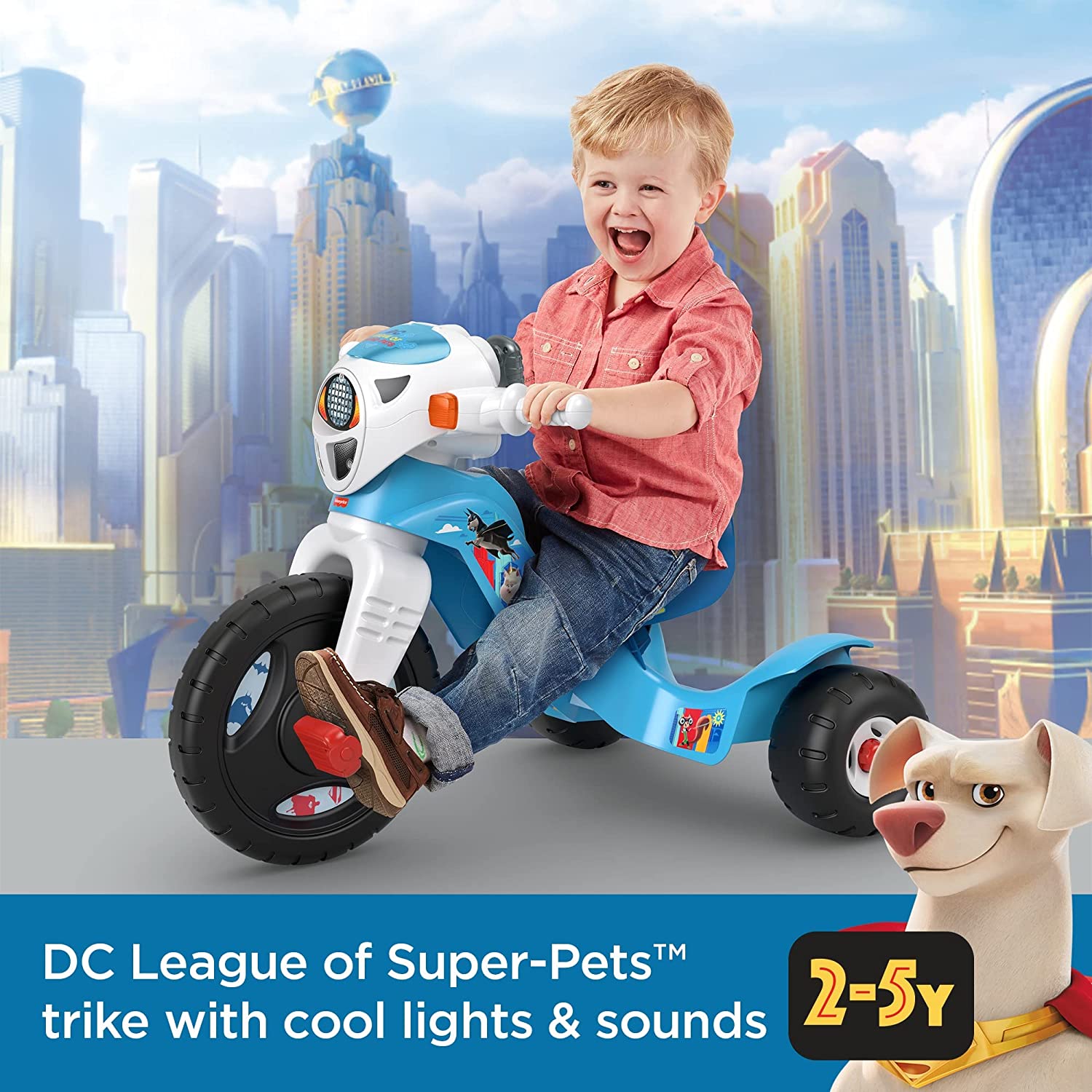 Fisher-Price Power Wheels DC League of Super-Pets Toddler Tricycle. Lights & Sounds Trike. Ride-On Toy for Preschool Kids Ages 2-5 Years