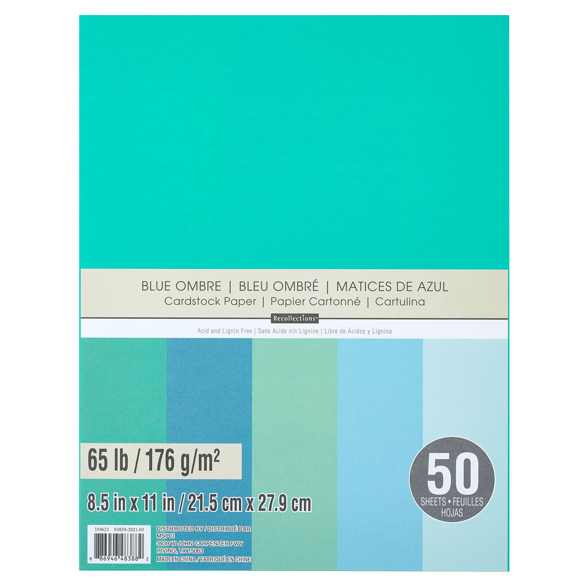 Recollections 12 Packs: 50 ct. (600 total) Blue Ombre 8.5″ x 11″ Cardstock Paper