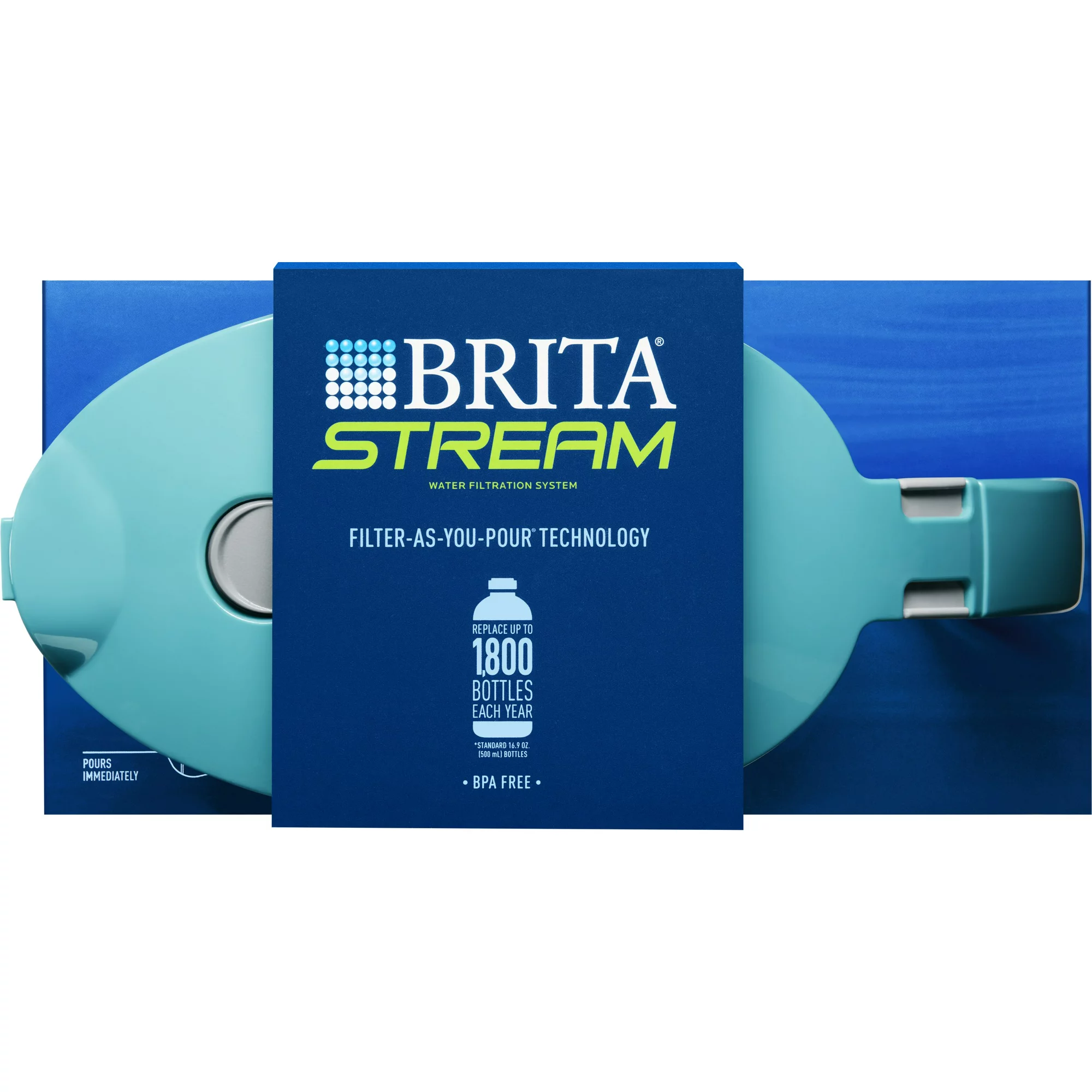 Brita Stream Filter as You Pour Water Pitcher. 10 Cup - Lake Blue