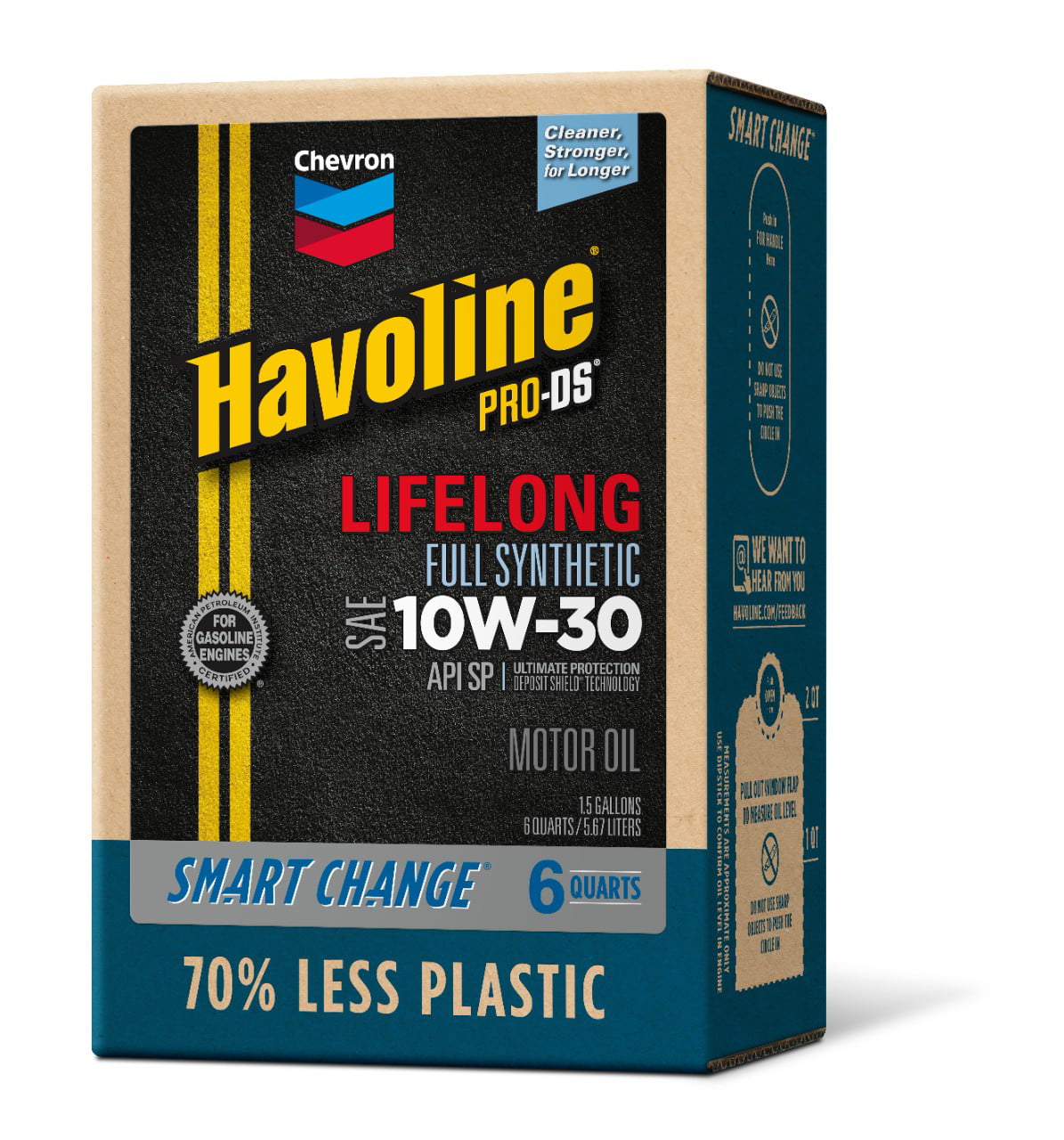 Chevron Havoline Lifelong Synthetic Motor Oil. 10W30. 6 Quart Smart Change Box Case (2-Pack)