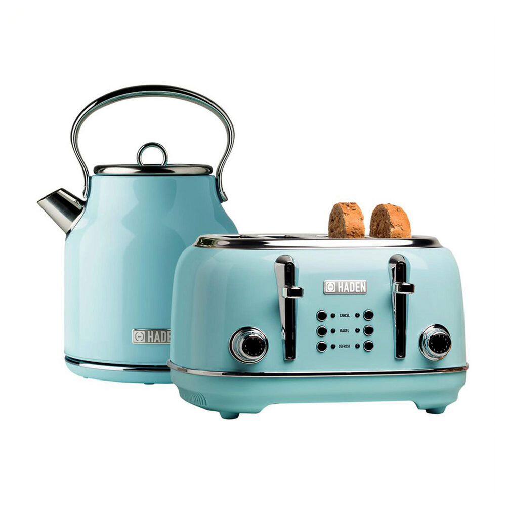 HADEN  Stainless Steel Retro Toaster & 1.7 Liter Stainless Steel Electric Kettle. Turquoise. 1 Kettle