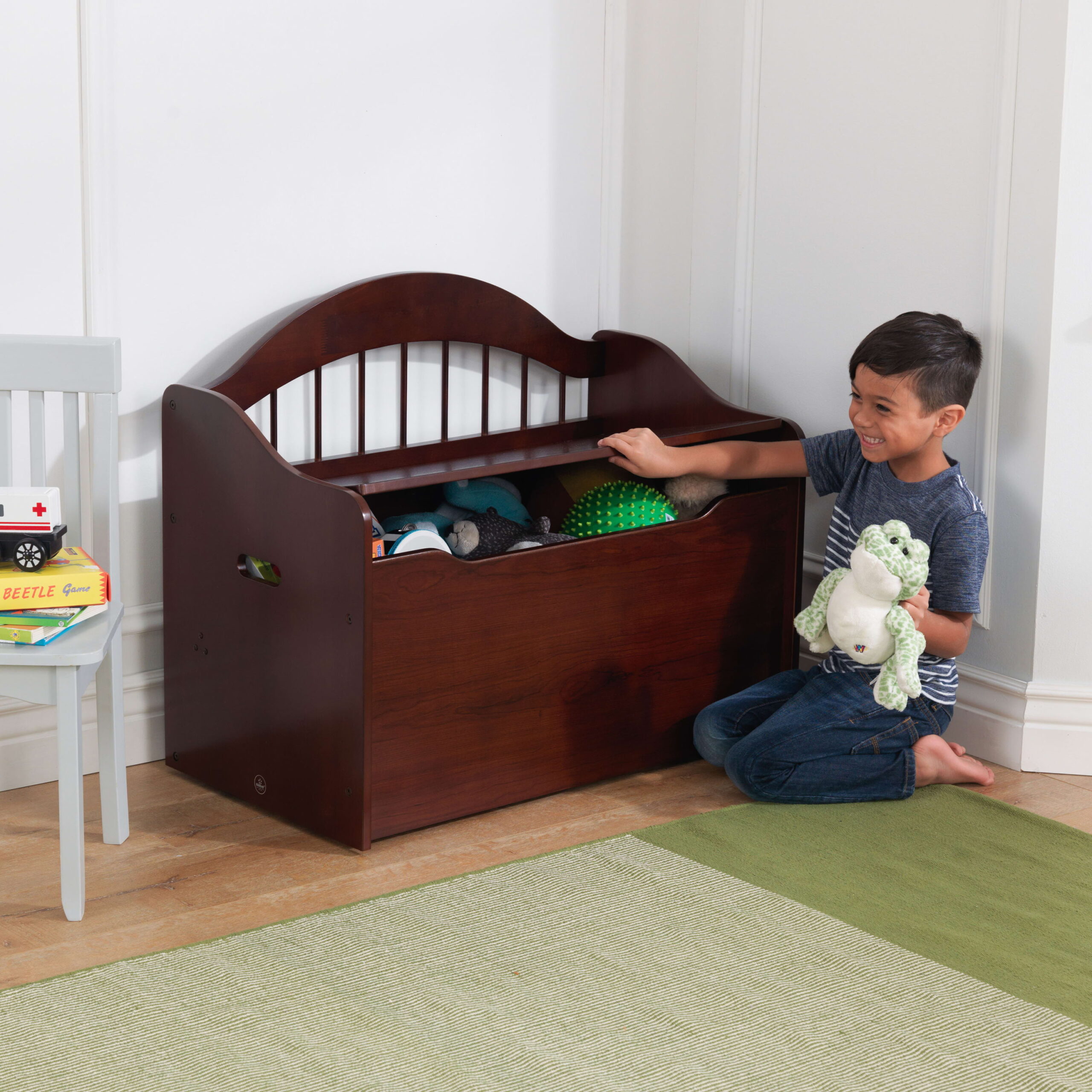 KidKraft Limited Edition Wooden Toy Box and Bench with Handles. Espresso