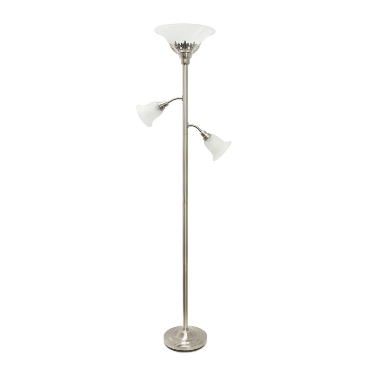 Elegant Designs 3 Light Floor Lamp with Scalloped Glass Shades. Brushed Nickel