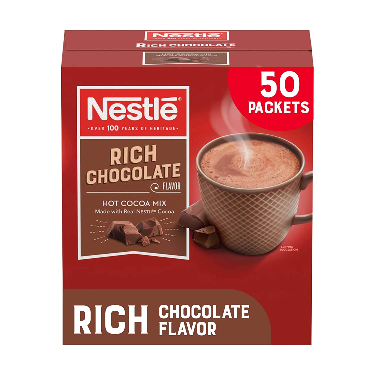 Nestle Hot Cocoa Mix. Rich Chocolate. 50 Count. Rich hot chocolate. Premium hot chocolate. single serve. individual sachets