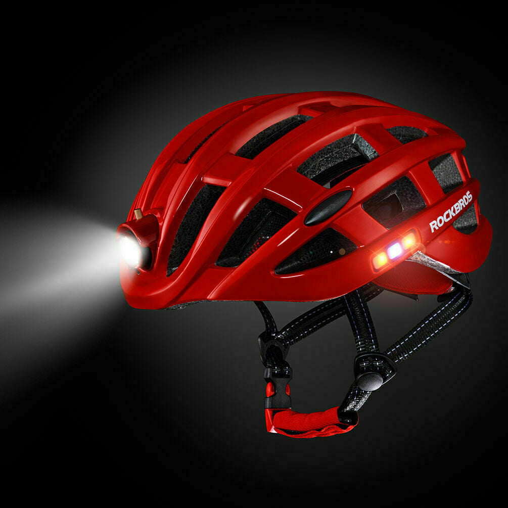 ROCKBROS Cycling Helmet Bicycle Bike Helmet With Front Light Taillight and Side lights( 57-62cm Universial adjustment. 24 Vents. USB. Waterproof)