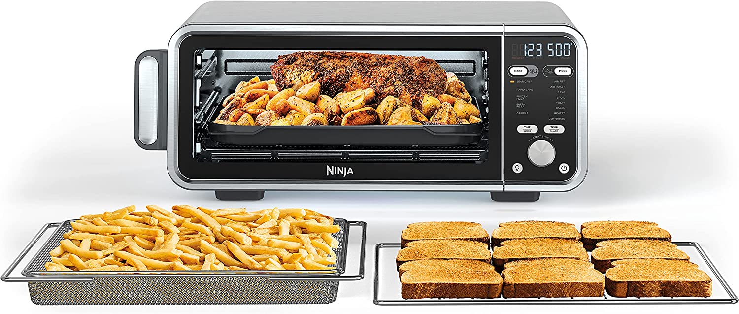 Ninja SP301 Dual Heat Air Fry Countertop 13-in-1 Oven with Extended Height. XL Capacity. Flip Up & Away Capability for Storage Space. with Air Fry Basket. SearPlate. Wire Rack & Crumb Tray. Silver