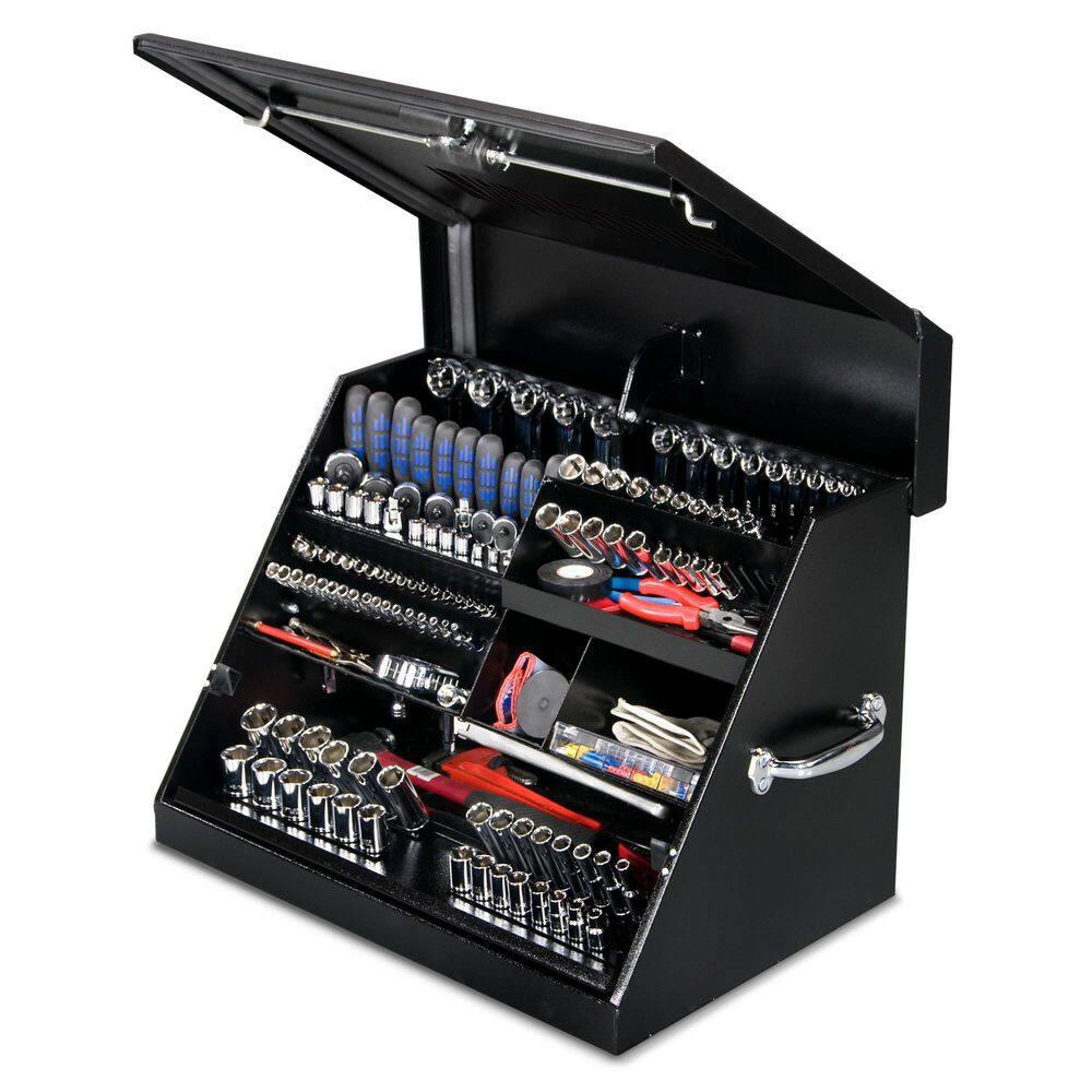 Montezuma  27 in. W x 18 in. D Portable Triangle Top Tool Chest for Sockets. Wrenches and Screwdrivers in Black Powder Coat