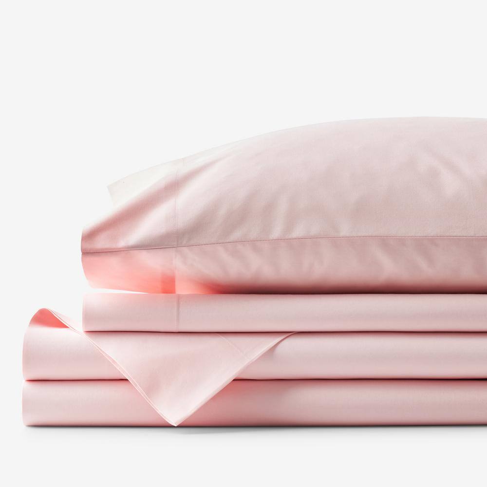 The Company Store  Company Essentials 4-Piece Petal Pink Solid 200-Thread Count Organic Cotton Percale Queen Sheet Set - Petal Pink