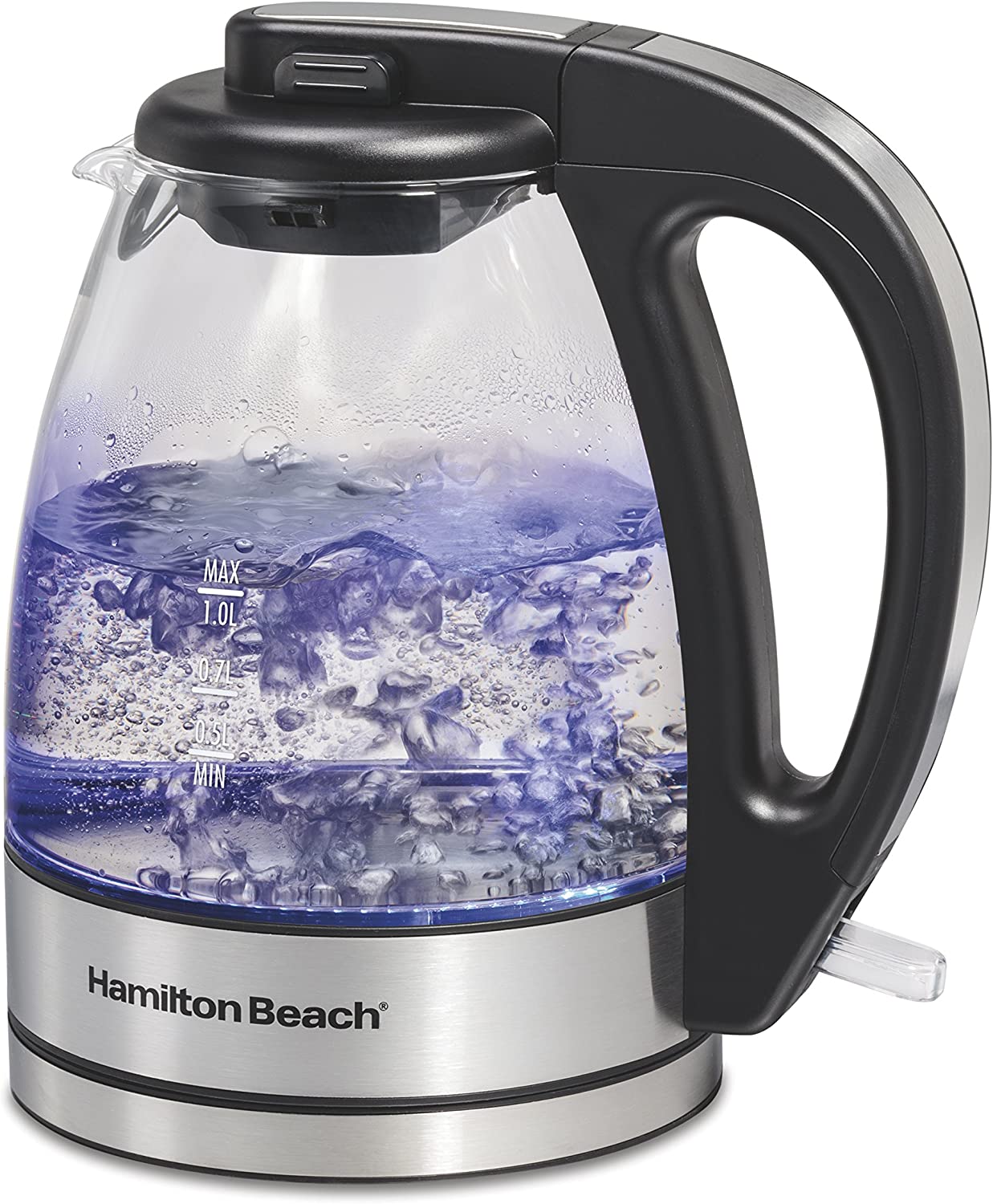 Hamilton Beach Glass Electric Tea Kettle. Water Boiler & Heater. 1 L. Cordless. LED Indicator. Auto-Shutoff & Boil-Dry Protection (40930). Clear