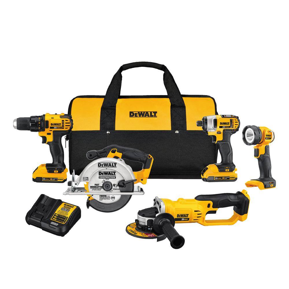 DEWALT DCK521D2 20V MAX Cordless 5 Tool Combo Kit with (2) 20V 2.0Ah Batteries and Charger