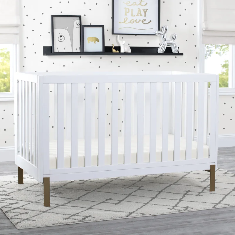 Delta Children Hendrix 4-in-1 Convertible Crib. Greenguard Gold Certified. Bianca White/Bronze W114130-186