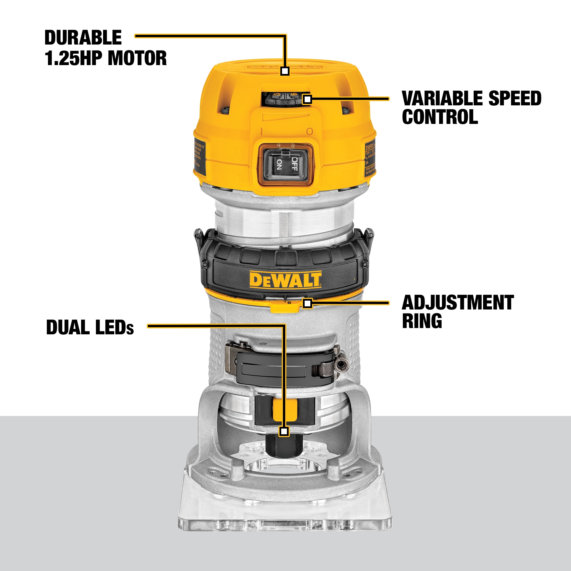 DEWALT DWP611 1/4-in-Amp 1.25-HP Variable Speed Fixed Corded Router (Tool Only)