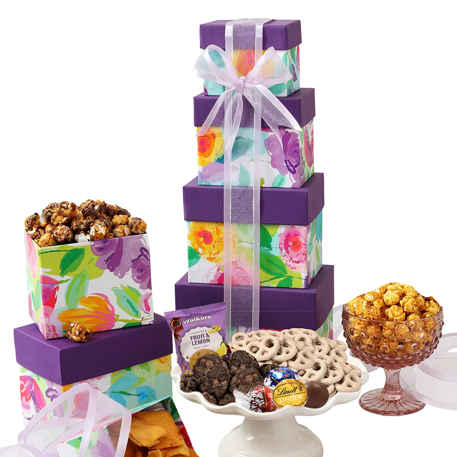 Broadway Basketeers Gift Tower with Assorted Snacks and Sweet Treats Gift Baskets