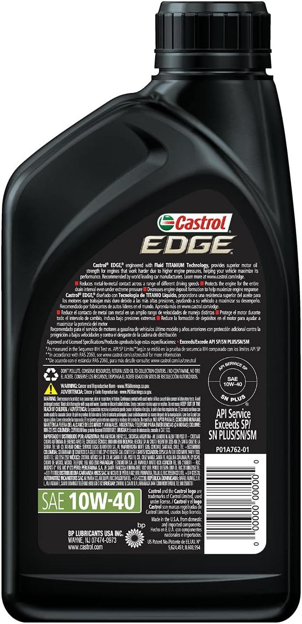 Castrol EDGE 10W-40 Advanced Full Synthetic Motor Oil. 1 Quart. Pack of 6