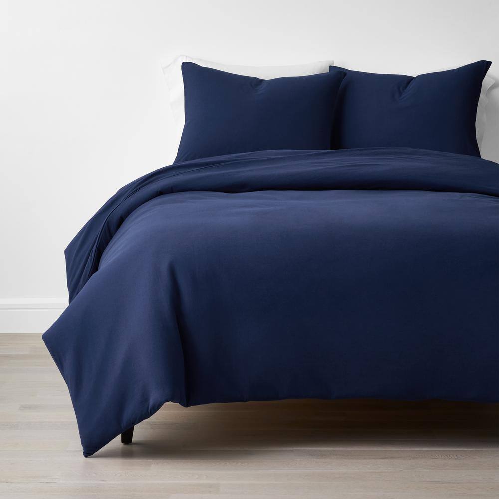 The Company Store  Company Cotton 4-Piece Navy Solid Cotton Jersey Knit Queen Sheet Set - Navy