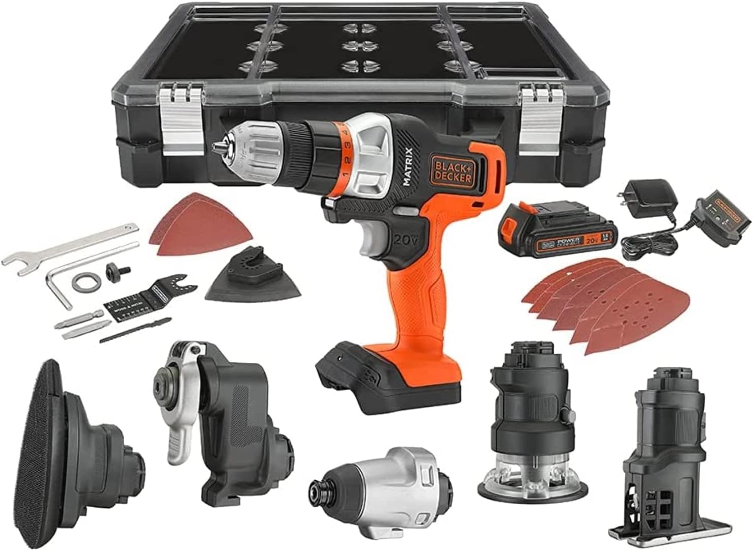 BLACK+DECKER 20V MAX MATRIX Drill. Power Tool Combo Kit. 6-Tool Set. Cordless Tool Set (BDCDMT1206KITC)