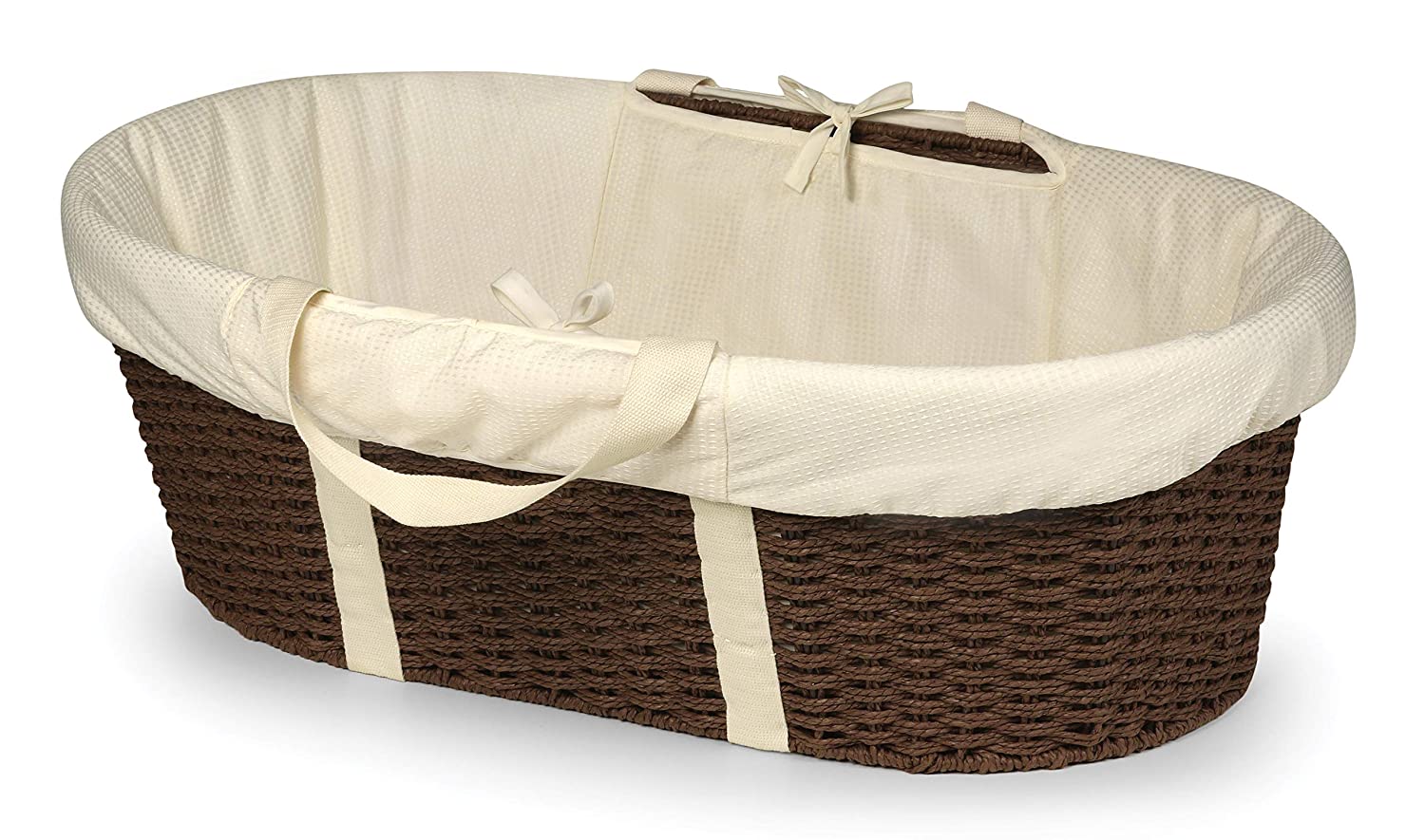 Wicker-Look Woven Baby Moses Basket with Bedding. Sheet. and Pad