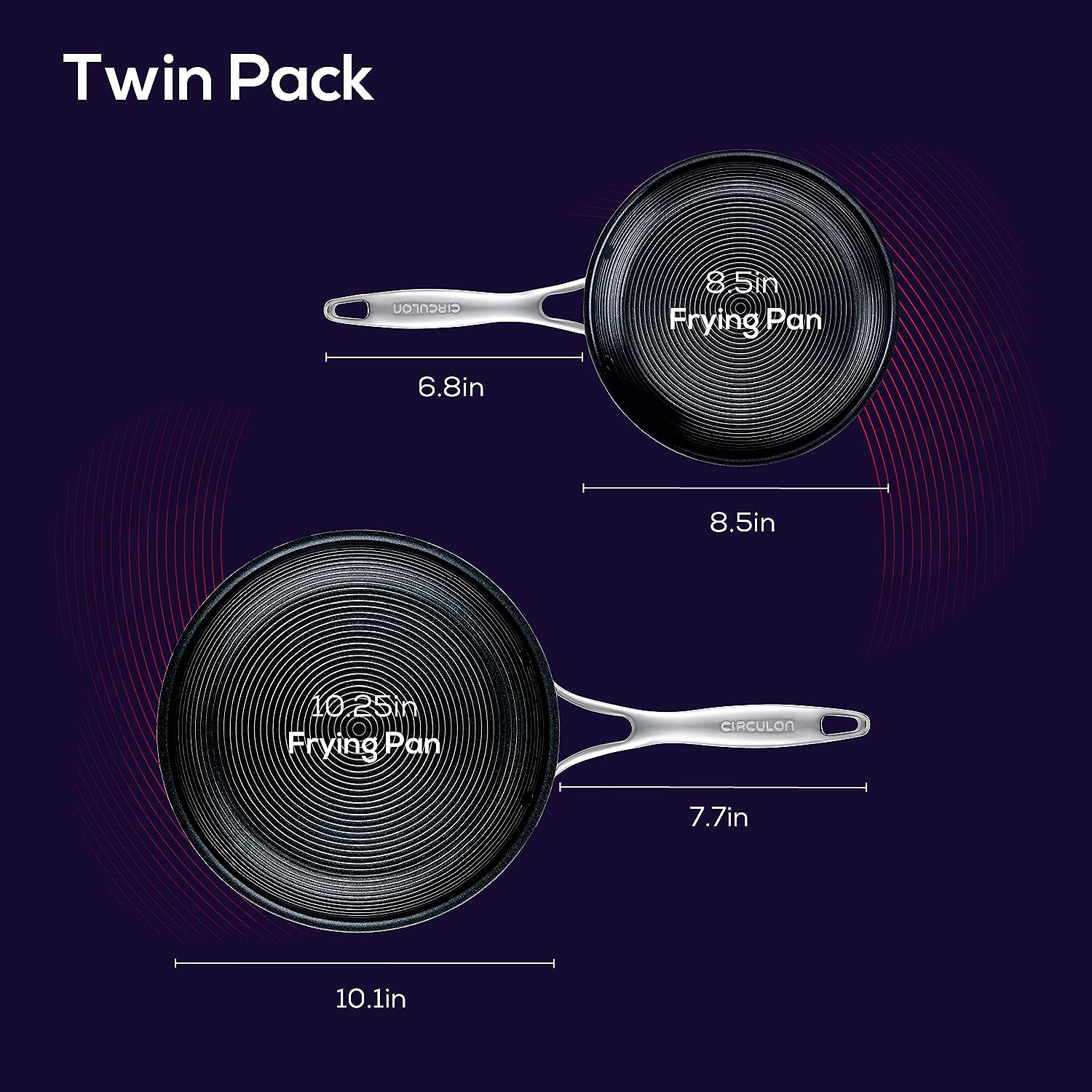 Circulon Clad Stainless Steel Frying Pans/Skillet Set with Hybrid SteelShield and Nonstick Technology. 10 Inch and 8.5 Inch. Silver