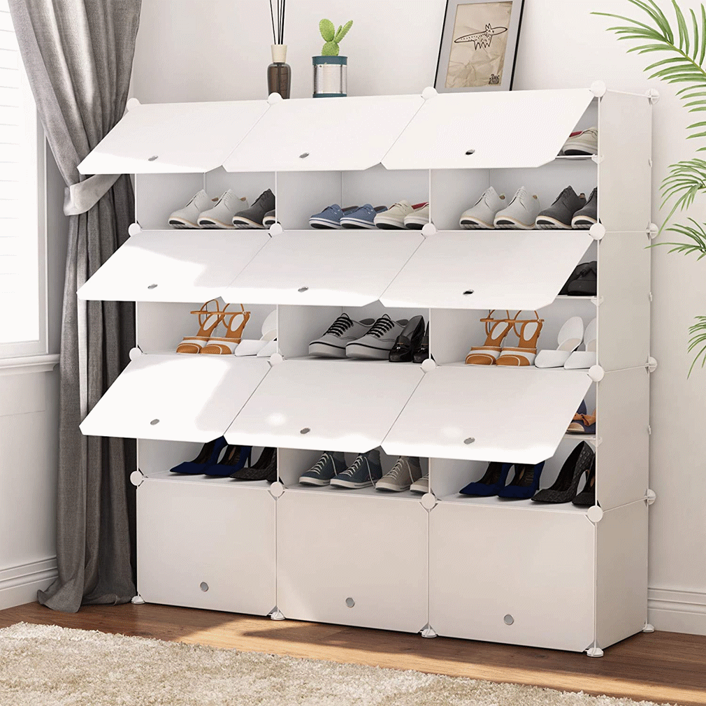 Portable Shoe Rack Organizer 8-Tier Portable 64 Pair Shoe Rack Organizer 32 Grids Tower. White