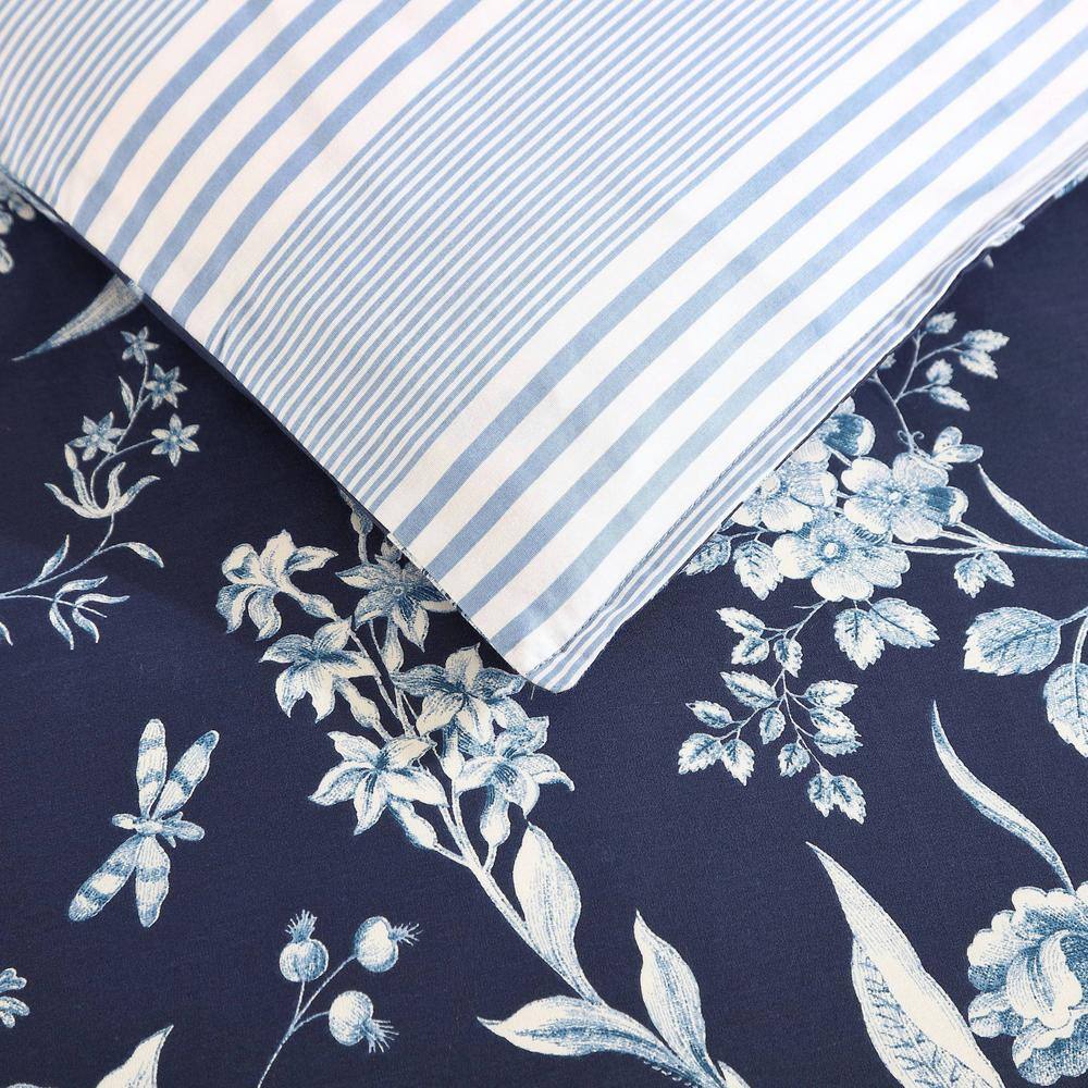 Laura Ashley  Branch Toile 7-Piece Blue Cotton Bonus Full/Queen Comforter Set