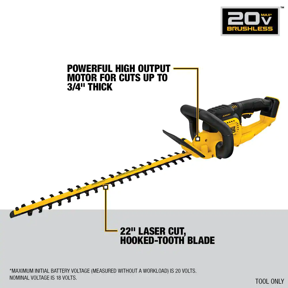 DEWALT DCHT820BWCB240C 20V MAX 22 in. Lithium-Ion Cordless Hedge Trimmer with 20V MAX Compact Lithium-Ion 4Ah Battery and 12V to 20V Charger