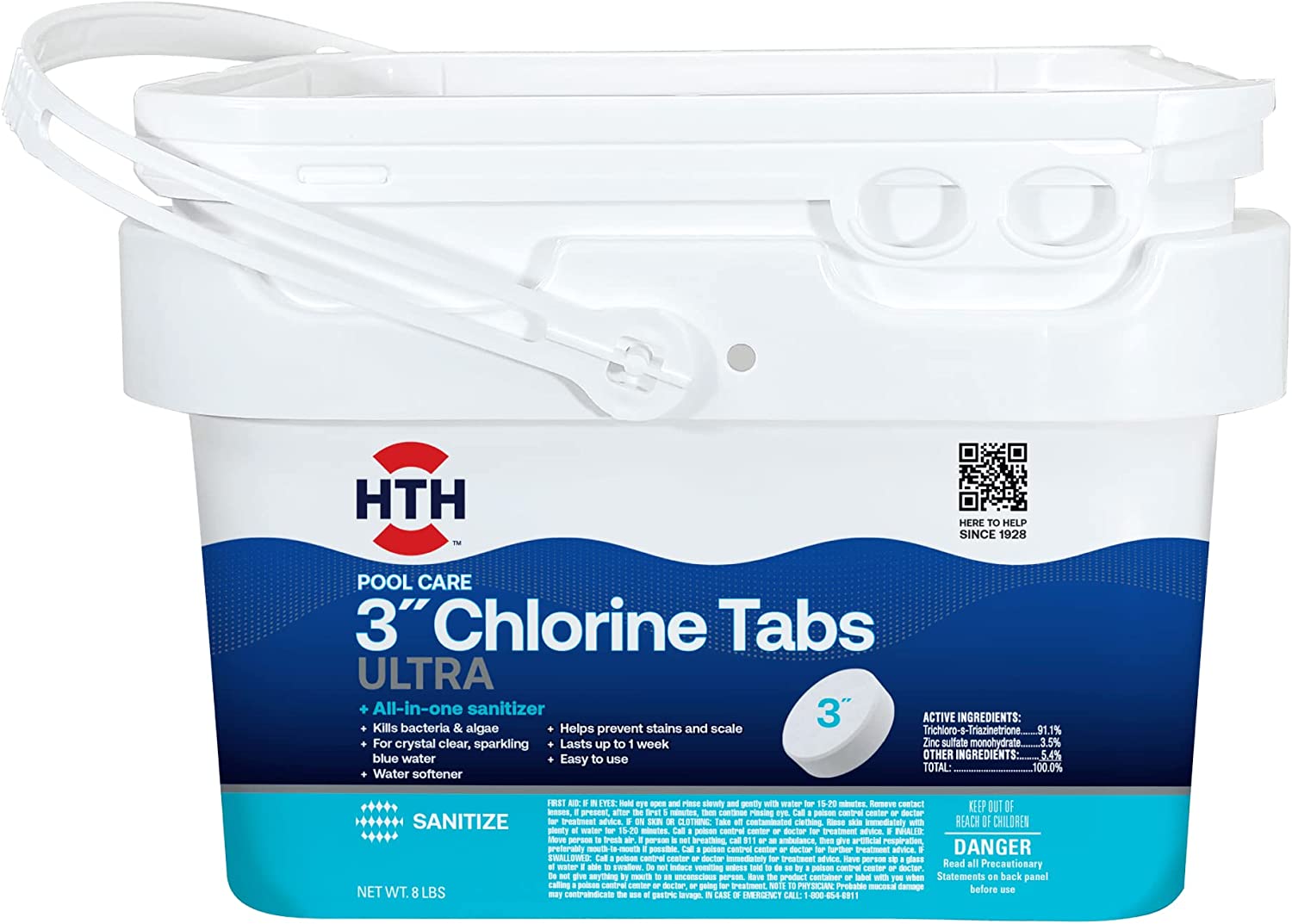 HTH 42056 Swimming Pool Care 3″ Chlorine Tabs Ultra. Swimming Pool Chlorinating Sanitizer. 8lb