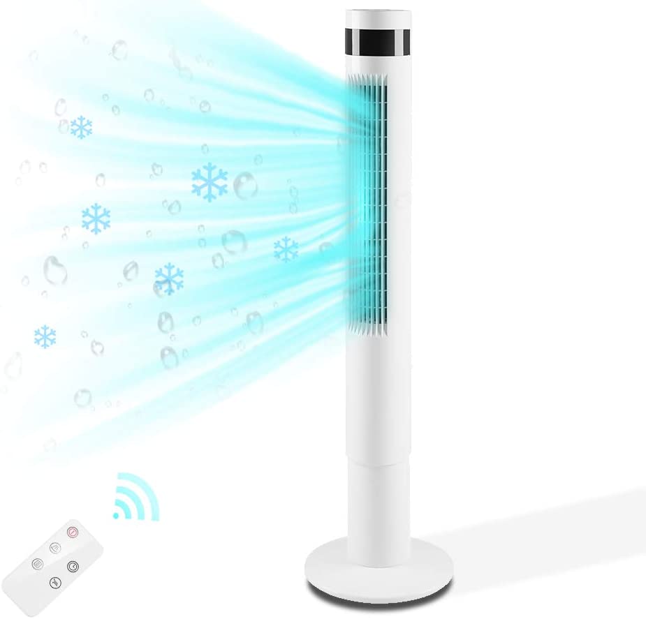 Antarctic Star Tower Fan Portable Electric Oscillating Fan Quiet Cooling Remote Control Standing Bladeless Floor Fans 3 Speeds Wind Modes Timer Bedroom Office (43 inch. White)