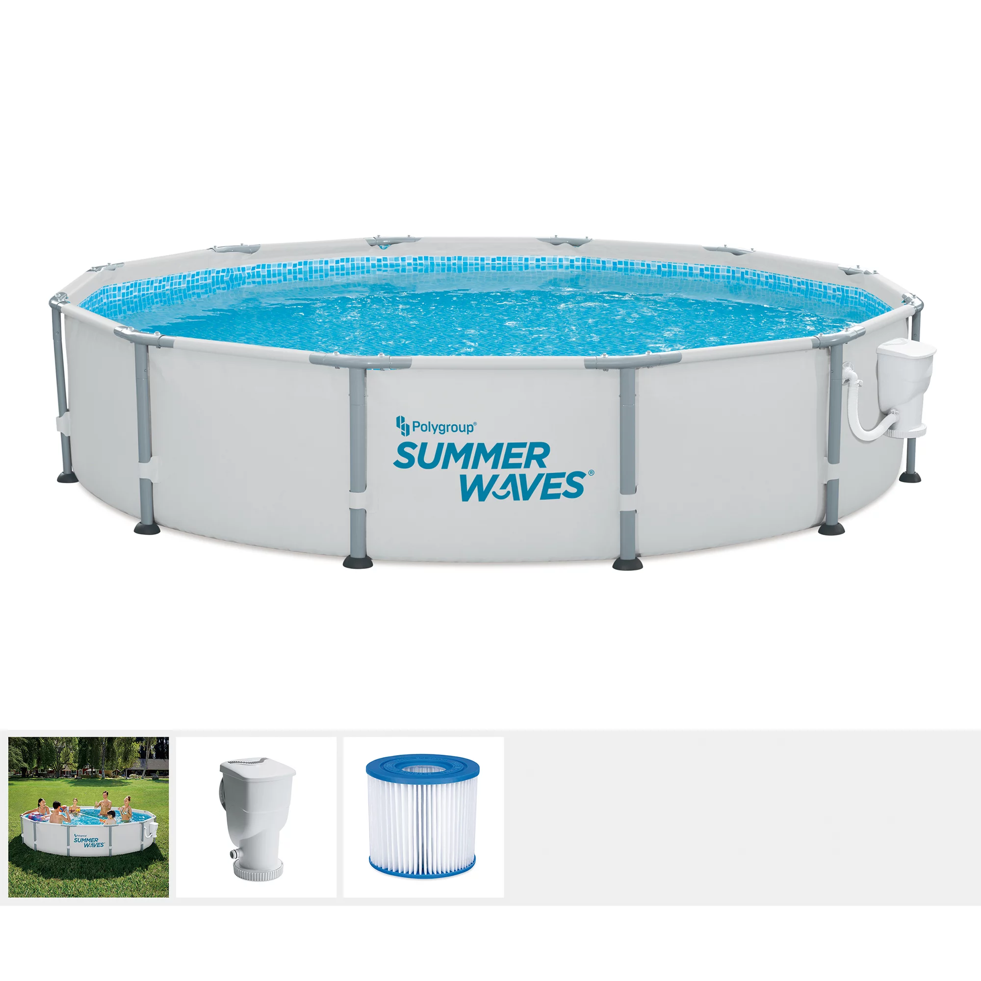 Summer Waves Elite 12 Foot Metal Frame Above Ground Pool Set with Filter Pump