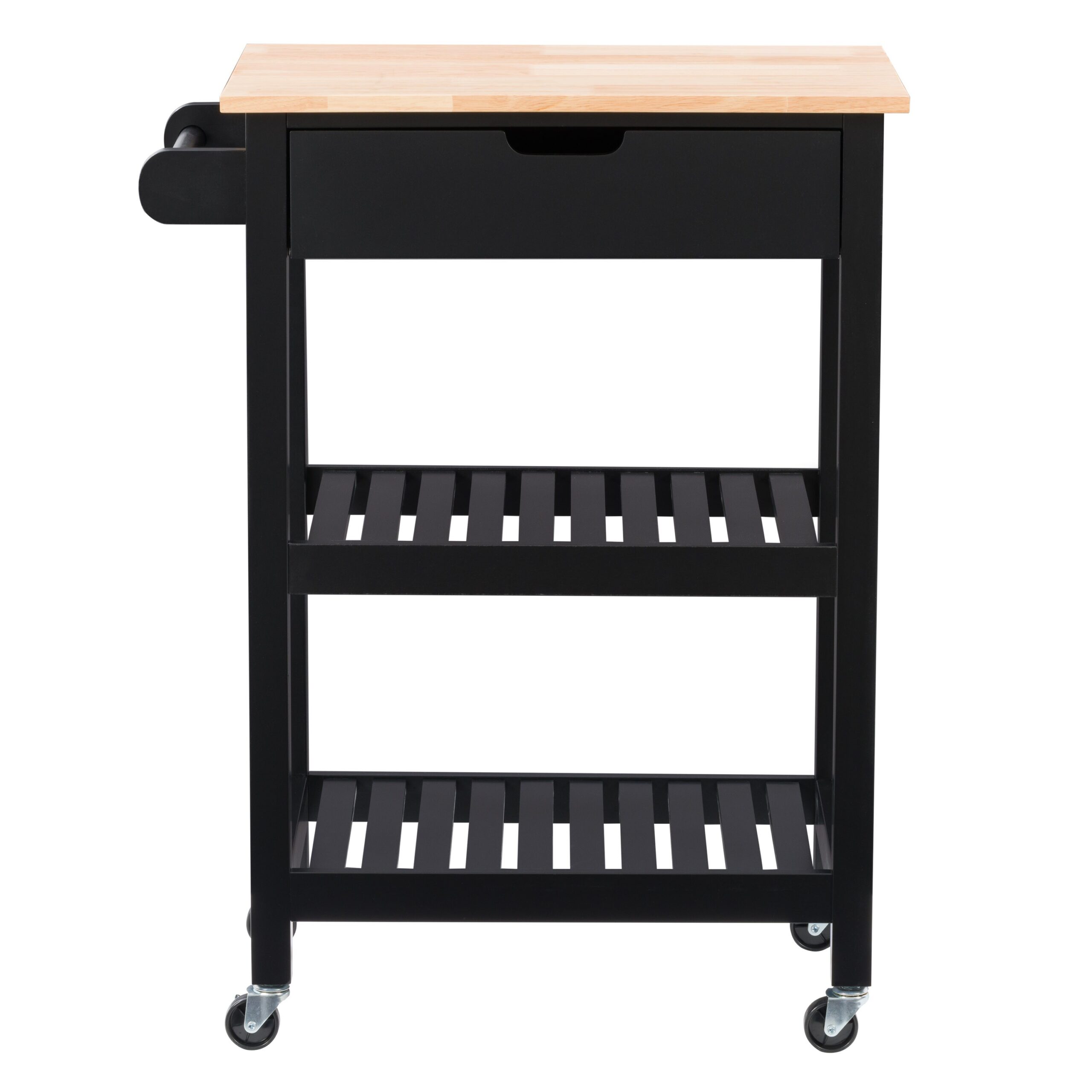 CorLiving Black Mdf Base with Wood Top Rolling Kitchen Cart (26-in x 16-in x 33-in)