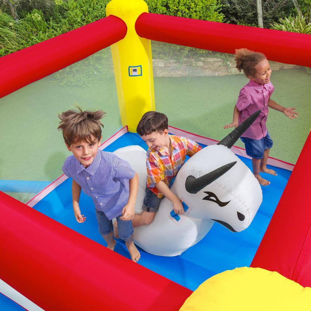 Bestway 53401E-BW Brave the Bull Multicolor PVC Indoor or Outdoor Inflatable Bounce House with Air Blower