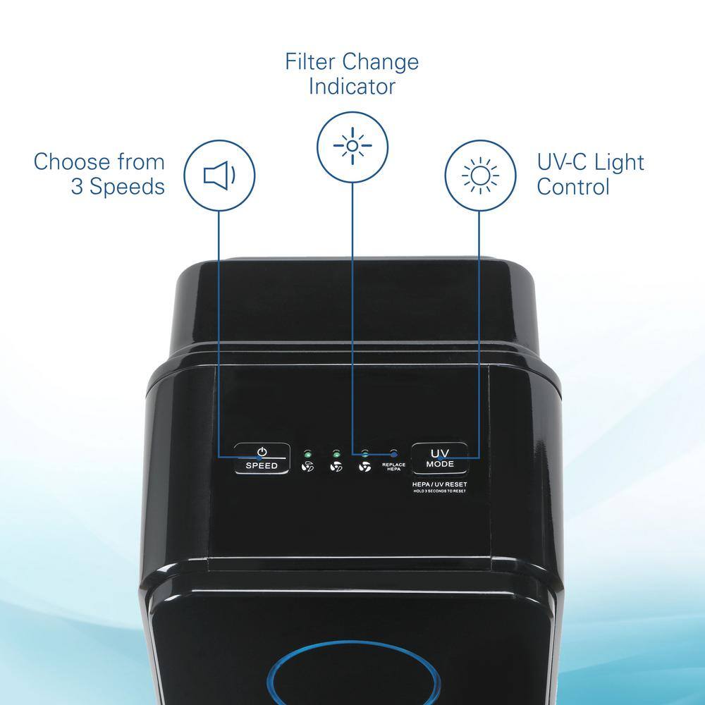 GermGuardian AC5300B Elite 4-in-1. 3 Speed Air Purifier with True HEPA filter. UV Sanitizer for Medium Rooms up to 167 Sq. Ft.. Black