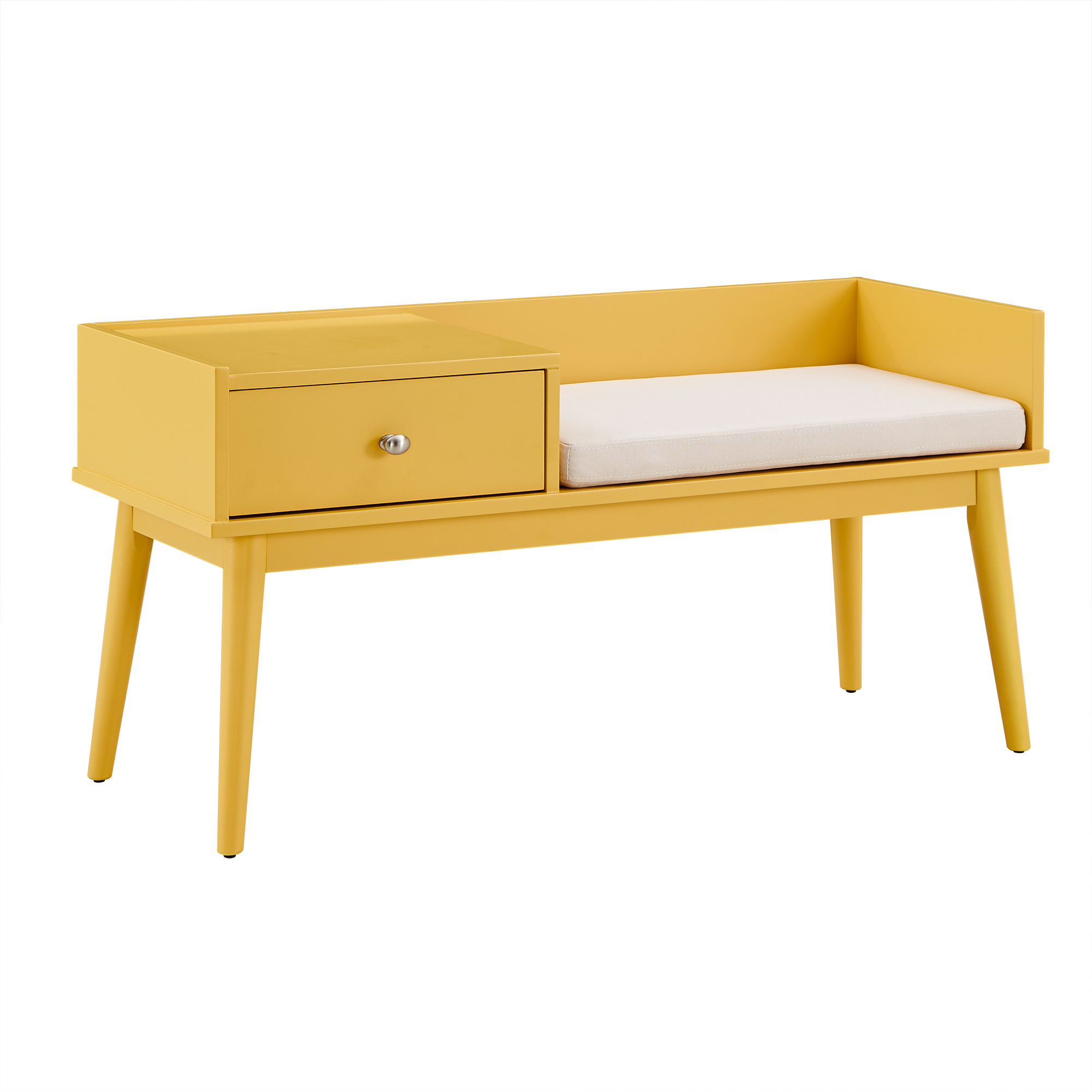 Chelsea Lane Ethan Wood Bench with 1 Drawer. Yellow
