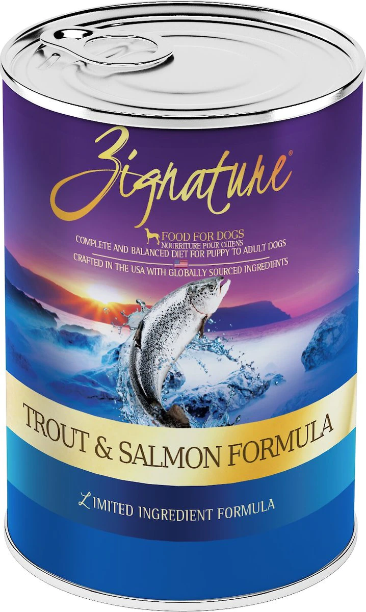 Zignature Trout & Salmon Limited Ingredient Formula Grain-Free Canned Dog Food 13-oz case of 12