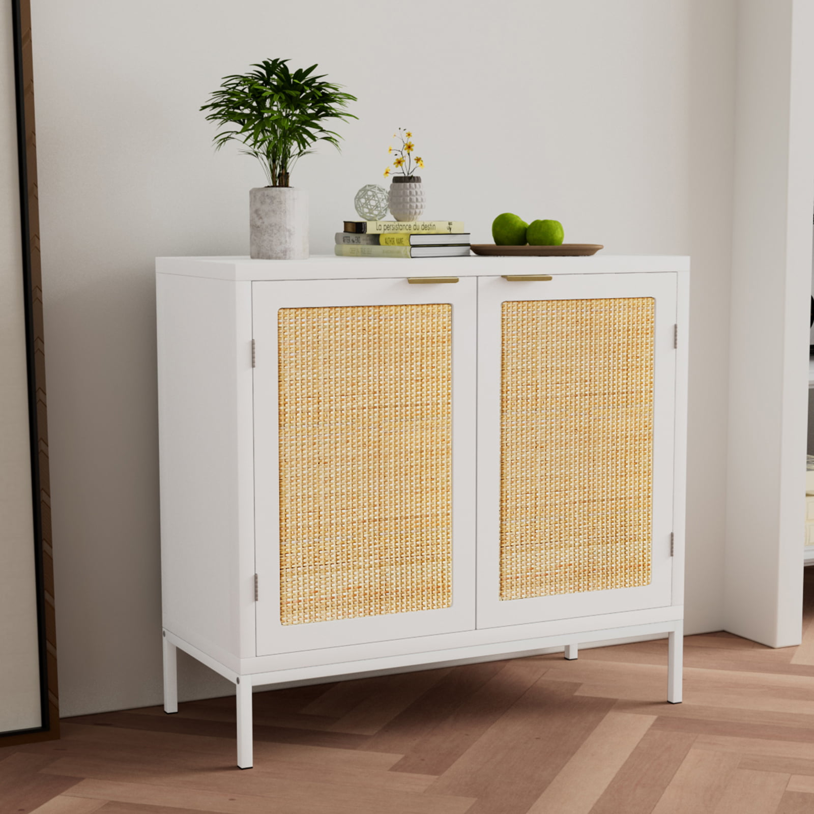29.3″H Rattan Accent Sideboards and Buffet Cabinet Storage Cupboard. Kitchen Storage Cabinets and Buffets Dining Bedroom.White H0012