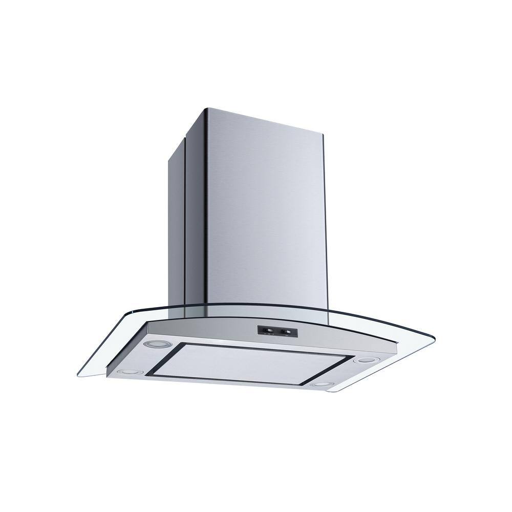 Winflo IR001C30SR 30 in. Convertible Island Mount Range Hood in Stainless Steel and Glass with Mesh Filter and Stainless Steel Panel