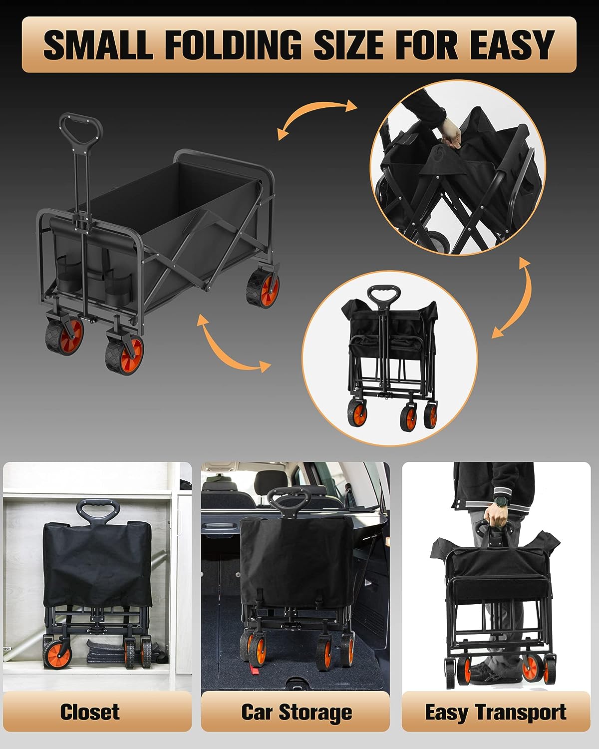 IFOKER Beach Cart Large Capacity. Heavy Duty Folding Wagon Portable.Collapsible Wagon for Sports. Shopping. Camping