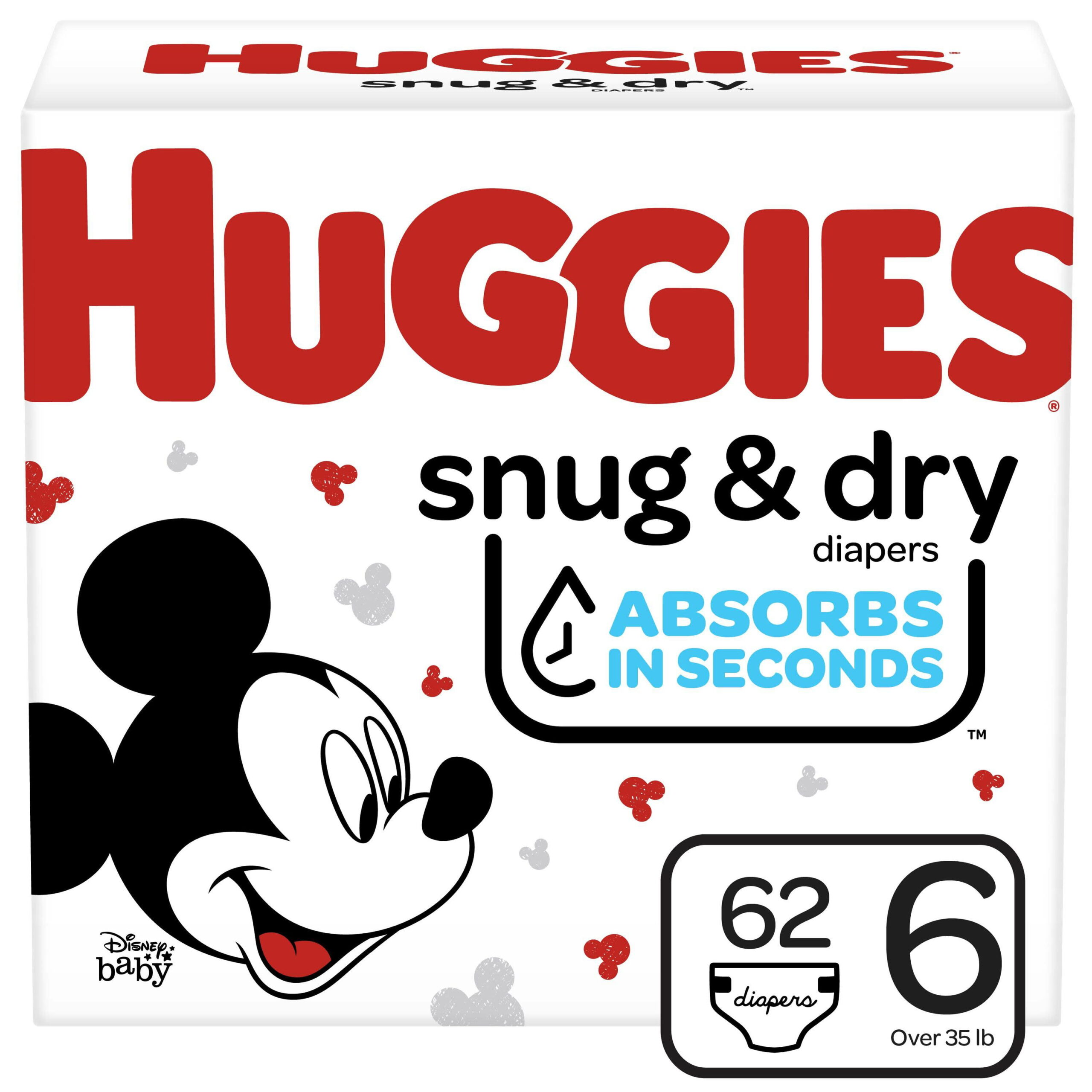 Huggies Snug & Dry Comfortable Hypoallergenic Wetness Indicator Diapers - 62 Count. Size 6 (35+ lb.)