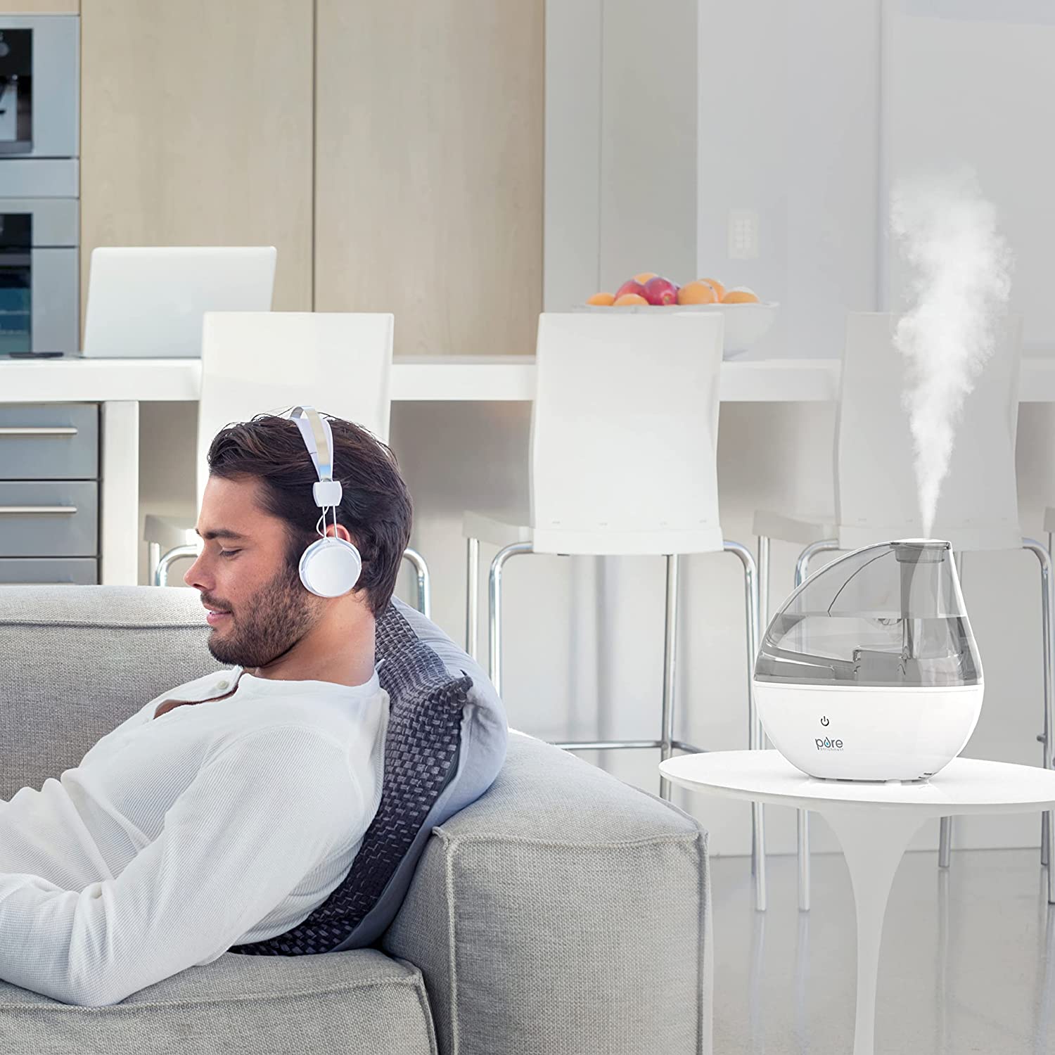 Pure Enrichment MistAire Silver Ultrasonic Cool Mist Humidifier - Lasts Up to 25 Hours. Whisper-Quiet Operation. Optional Night Light. & Auto Safety Shut-Off - Ideal for Bedroom. Office. & Nursery