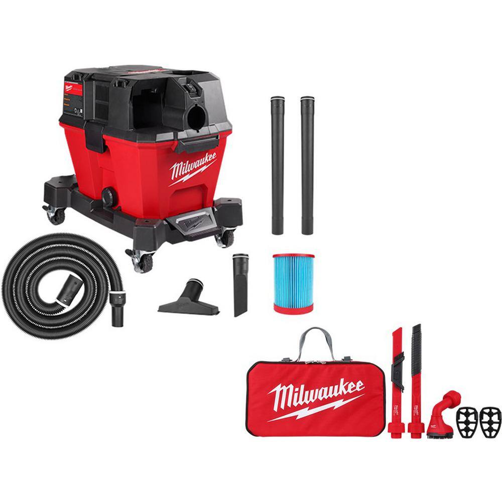 Milwaukee 0910-20-49-90-2019A M18 FUEL 6 Gal. Cordless Wet/Dry Shop Vacuum W/AIR-TIP 1-1/4 in. - 2-1/2 in. Crevice and Utility Nozzle Automotive Kit