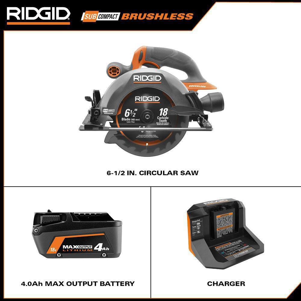 RIDGID R8656KN 18V SubCompact Brushless Cordless 6-1/2 in. Circular Saw Kit with 4.0 Ah MAX Output Battery and Charger
