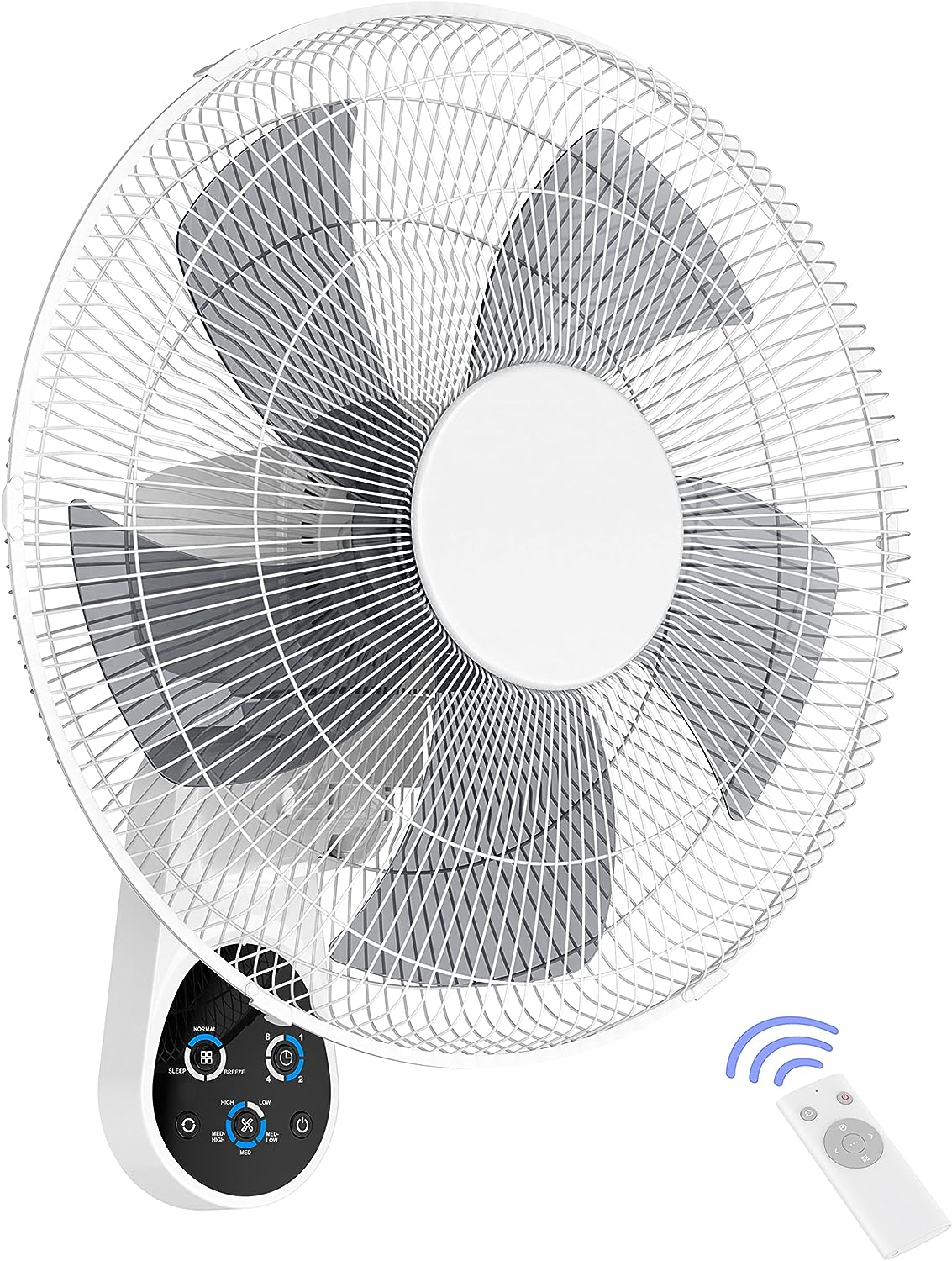 Mirdred Wall Mount Fan. 16 Inch 5 Blades 5 Speeds Wall Fan with Remote Control. 90 Degree 8 Hour Timer Oscillating Fan for Bedroom Home Kitchen Gym Yoga Pilates Studio Glass Sunshine Room. White