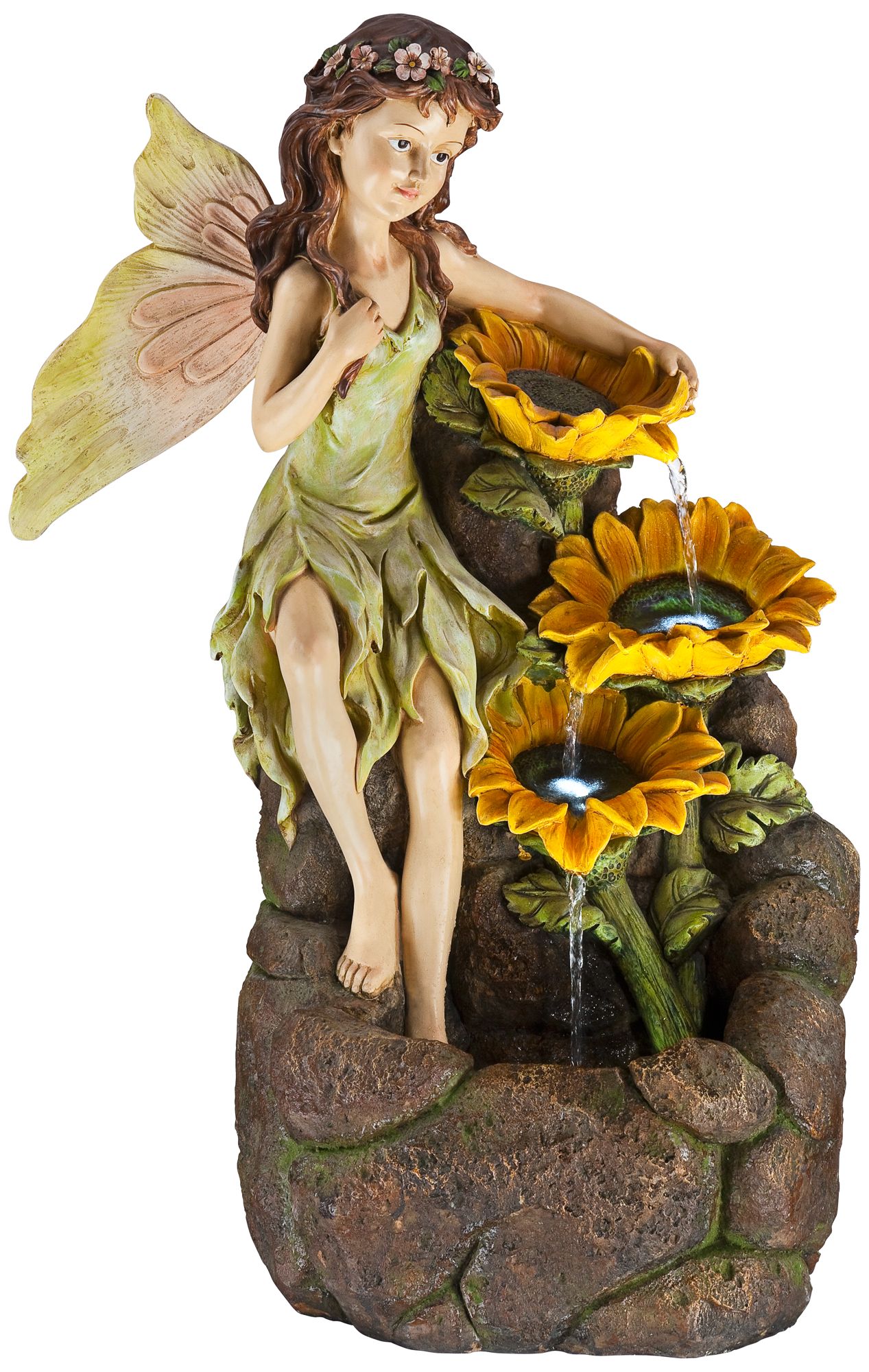 John Timberland Outdoor Floor Water Fountain with Light LED 26″ High Cascading Garden Fairy and Sunflowers for Yard Garden Patio