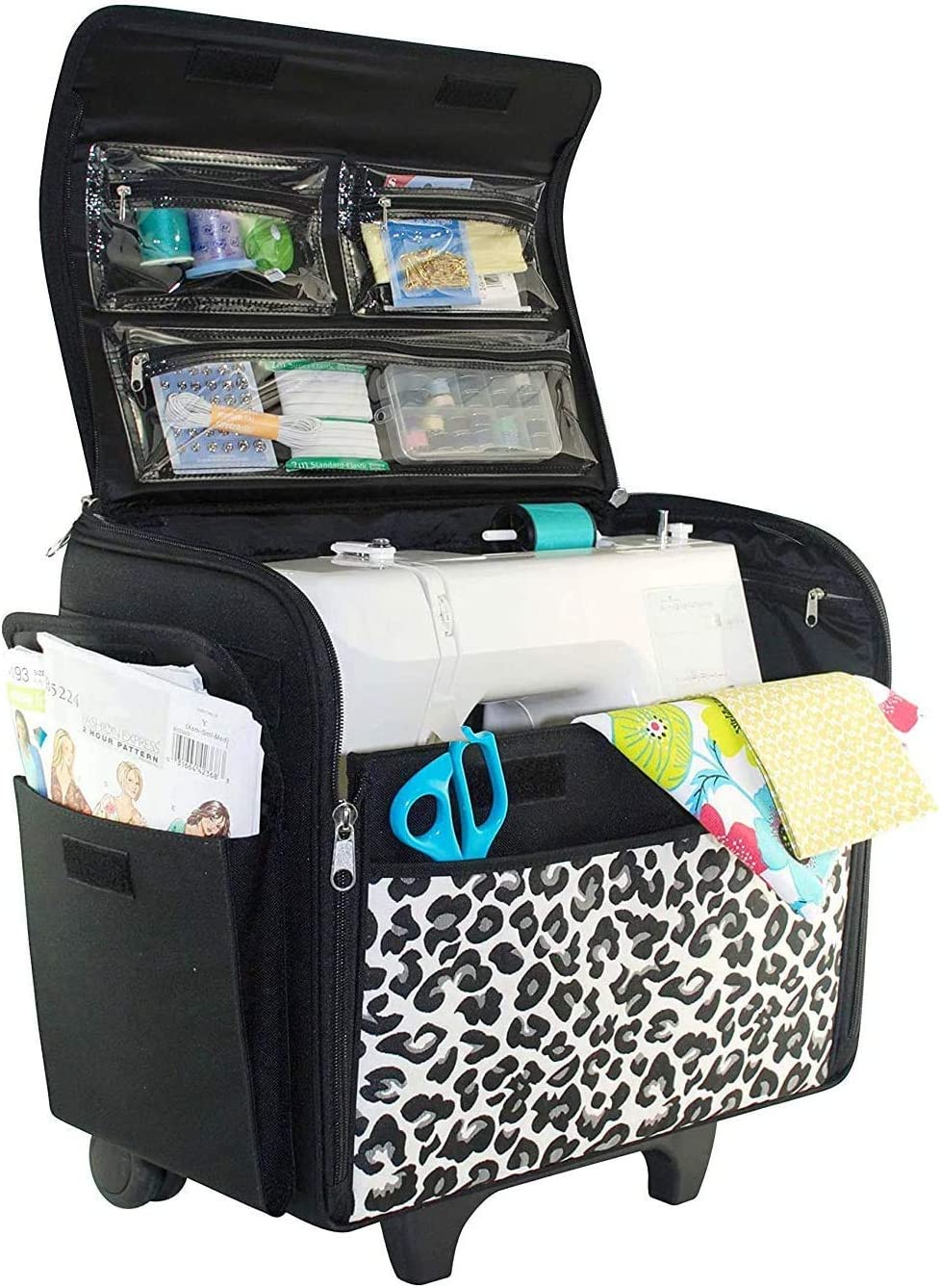 Everything Mary Collapsible Cheetah Print Rolling Sewing Machine Tote